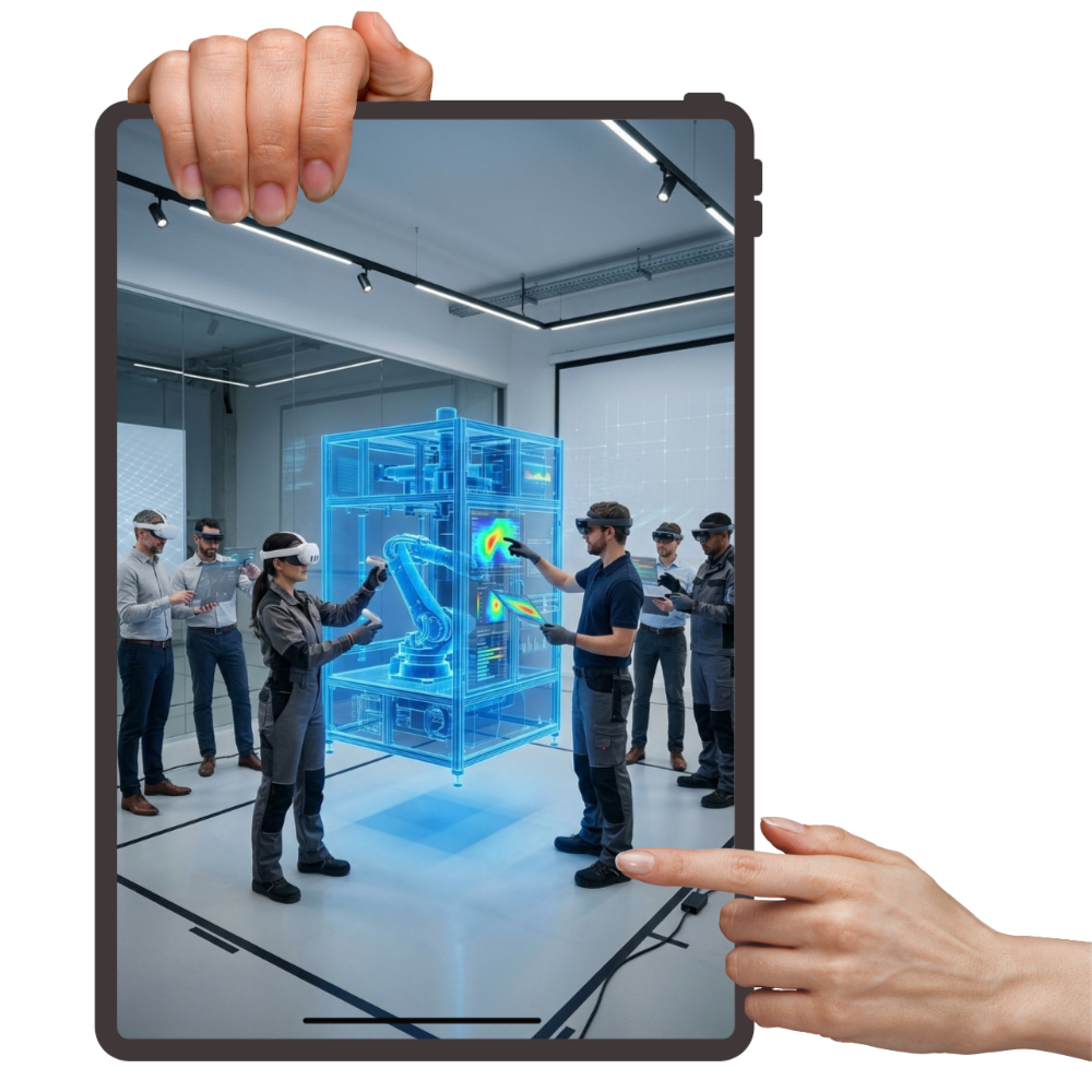 Prototipagem virtual e simulação industrial com modelos 3D e dados técnicos