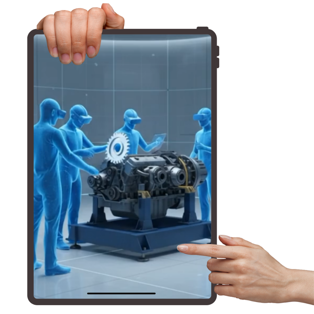 Prototipagem virtual e simulação industrial com modelos 3D e dados técnicos