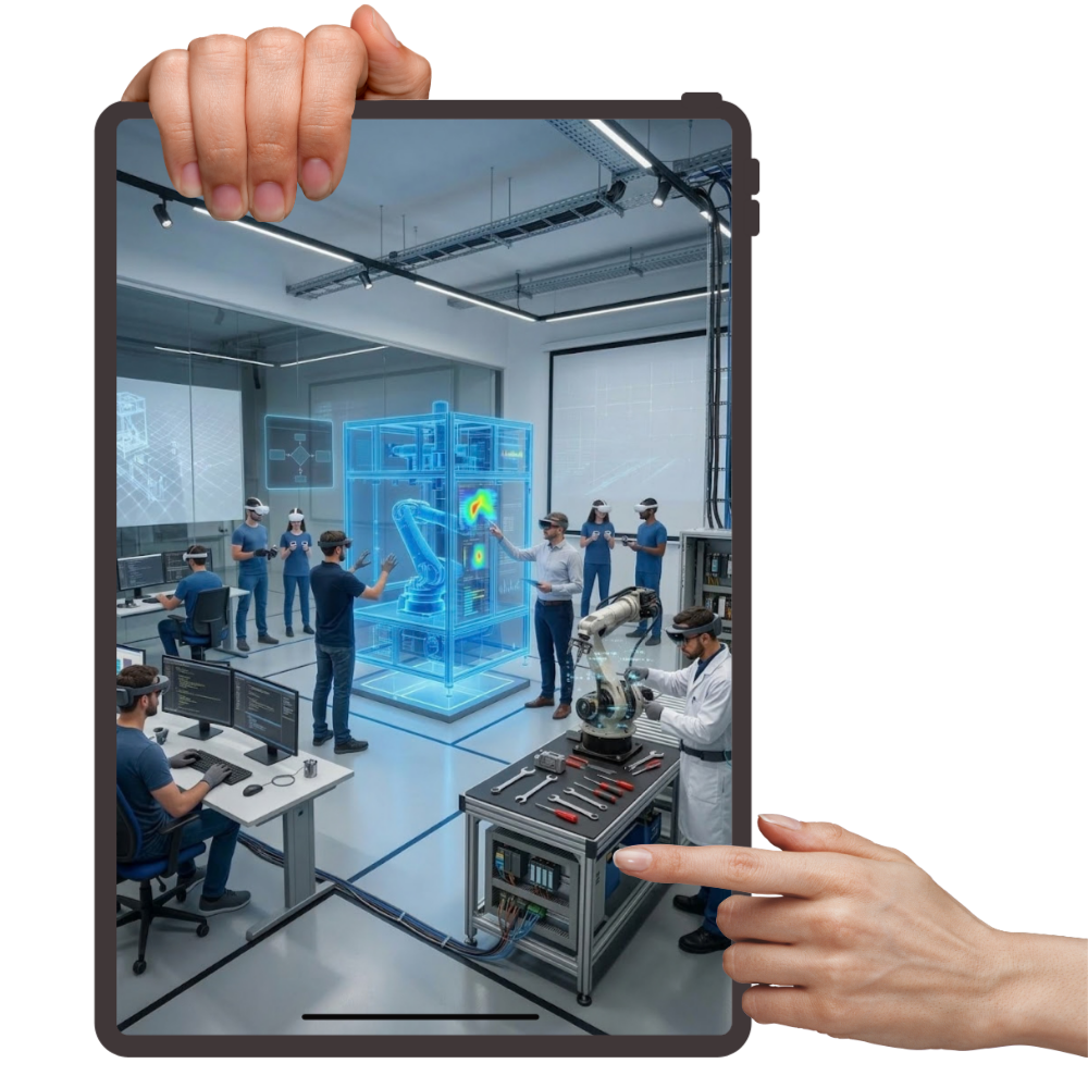 Prototipagem virtual e simulação industrial com modelos 3D e dados técnicos